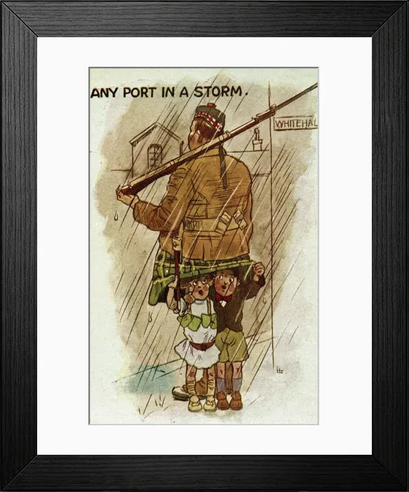 Framed Print : Comic postcard, Scots soldier, Any Port in a Storm Framed Print : Comic postcard, Scots soldier, Any Port in a Storm