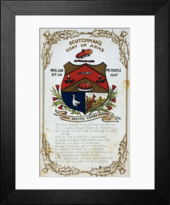 Framed Print : Comic postcard, Scotchmans coat of arms Framed Print : Comic postcard, Scotchmans coat of arms