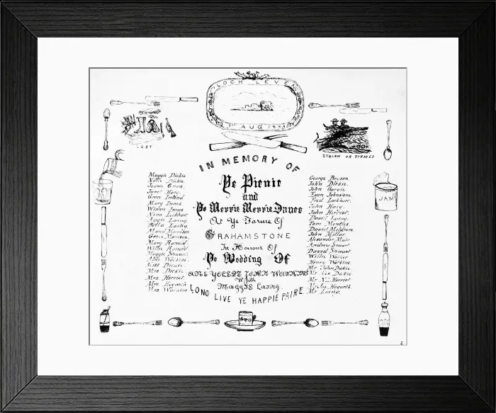 Framed Print : Commemorative card, picnic to celebrate a wedding Framed Print : Commemorative card, picnic to celebrate a wedding