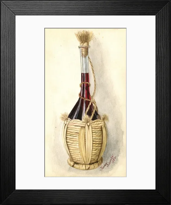 Framed Print : Artwork by Florence Auerbach, flask of red wine Framed Print : Artwork by Florence Auerbach, flask of red wine