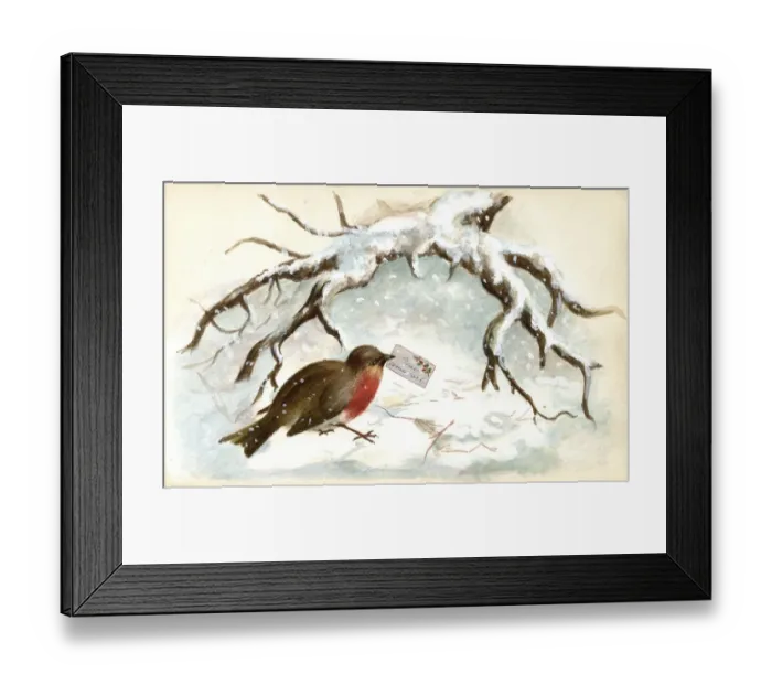 Framed Print : Artwork by Florence Auerbach, robin with note Framed Print : Artwork by Florence Auerbach, robin with note