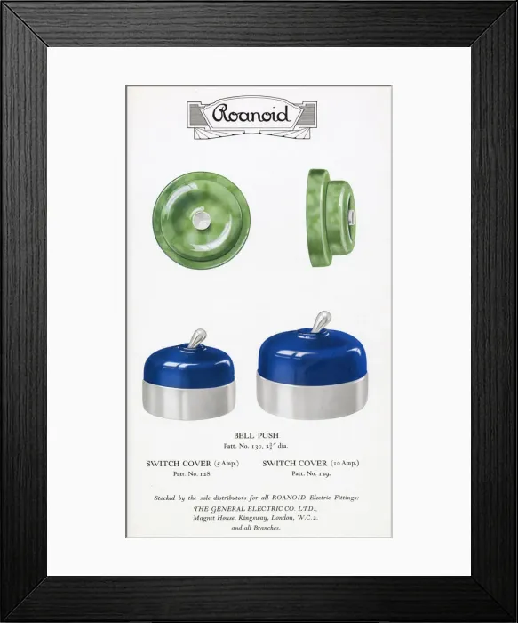Framed Print : Roanoid bakelite bell push and switch covers Framed Print : Roanoid bakelite bell push and switch covers