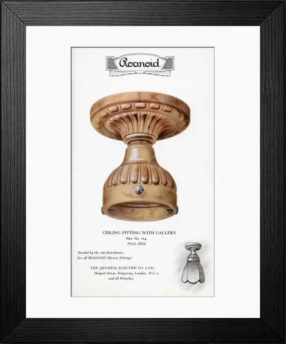 Framed Print : Roanoid bakelite ceiling fitting with gallery Framed Print : Roanoid bakelite ceiling fitting with gallery
