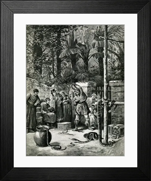 Framed Print : Snake merchant in Central America Framed Print : Snake merchant in Central America