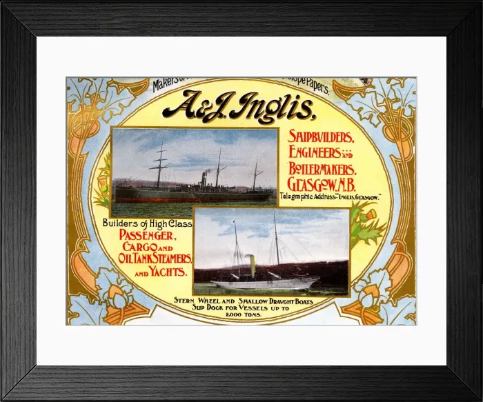 Framed Print : A & J Inglis, Steamer and Yacht Shipbuilders, Glasgow Framed Print : A & J Inglis, Steamer and Yacht Shipbuilders, Glasgow