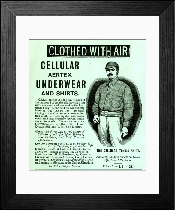 Framed Print : Advert for Aertex Cellular Underwear and Shirts Framed Print : Advert for Aertex Cellular Underwear and Shirts