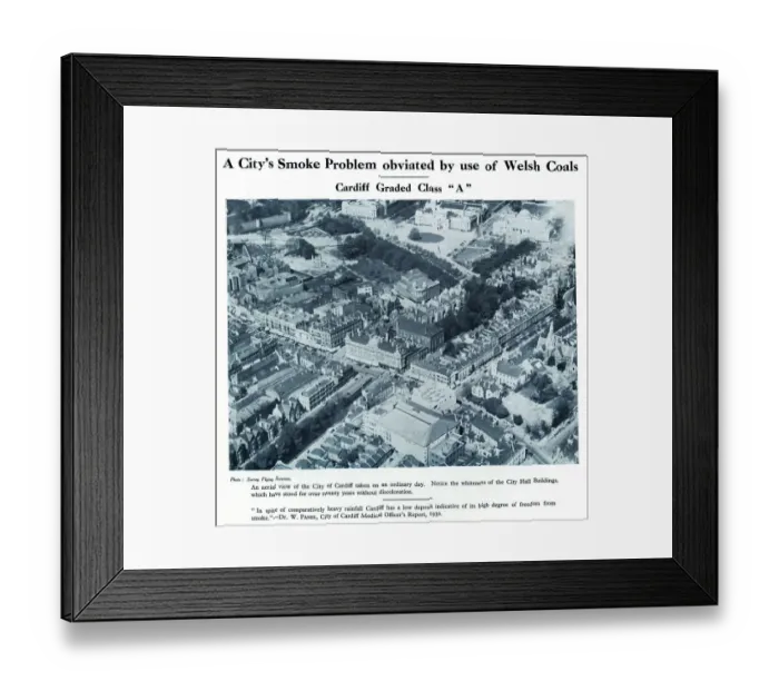 Framed Print : Aerial view of Cardiff, showing less smoke pollution Framed Print : Aerial view of Cardiff, showing less smoke pollution