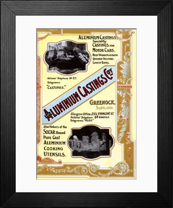 Framed Print : Advert, Aluminium Castings Company, Greenock Framed Print : Advert, Aluminium Castings Company, Greenock