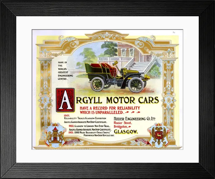 Framed Print : Advert, Argyll Motor Cars, Glasgow, Scotland Framed Print : Advert, Argyll Motor Cars, Glasgow, Scotland