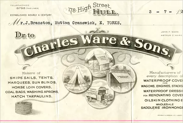 Stationery, Charles Ware & Sons, Sails, Tents and Blinds