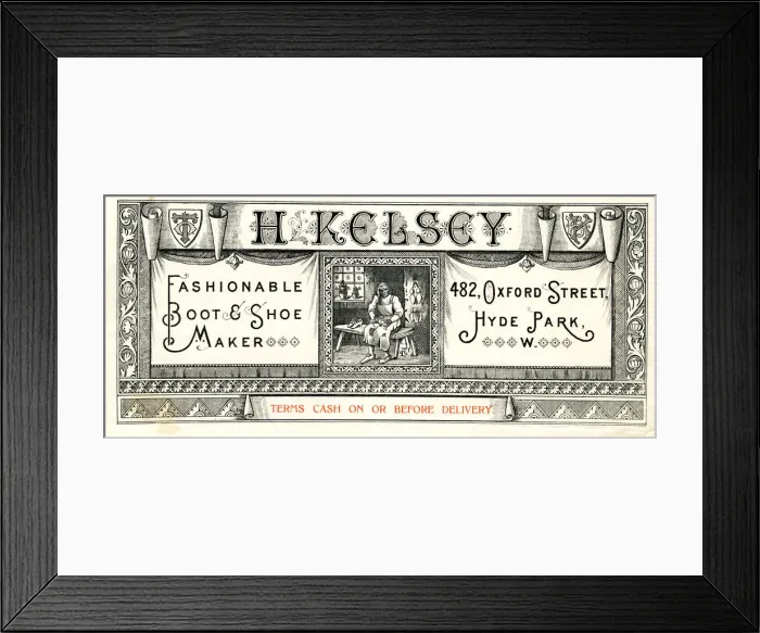 Framed Print : Stationery, H Kelsey, Cobbler, Fashionable Boot & Shoe Maker Framed Print : Stationery, H Kelsey, Cobbler, Fashionable Boot & Shoe Maker