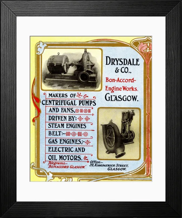 Framed Print : Advert, Drysdale & Co, Manufacturers, Glasgow Framed Print : Advert, Drysdale & Co, Manufacturers, Glasgow