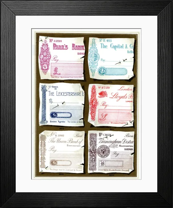 Framed Print : Examples of inks for printing bank cheques Framed Print : Examples of inks for printing bank cheques