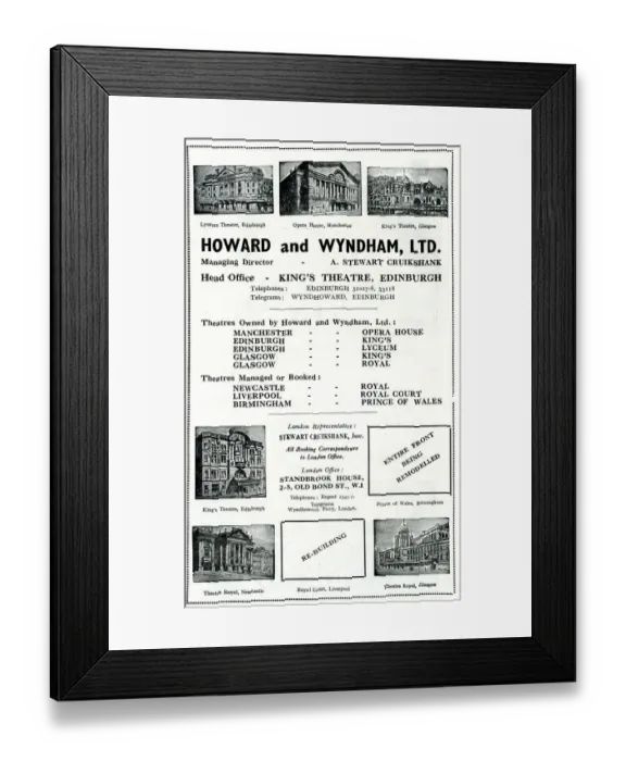 Framed Print : Advert, Howard and Wyndham Ltd, Theatres Framed Print : Advert, Howard and Wyndham Ltd, Theatres