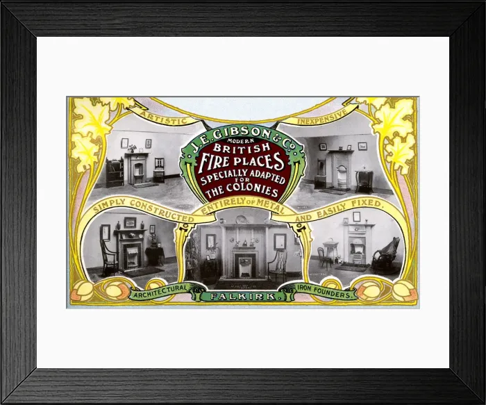 Framed Print : Advert, J E Gibson & Co, Fireplaces, Falkirk, Scotland Framed Print : Advert, J E Gibson & Co, Fireplaces, Falkirk, Scotland