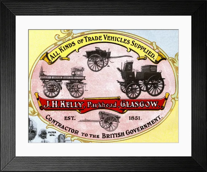 Framed Print : Advert, J H Kelly, Parkhead, Glasgow, Scotland Framed Print : Advert, J H Kelly, Parkhead, Glasgow, Scotland