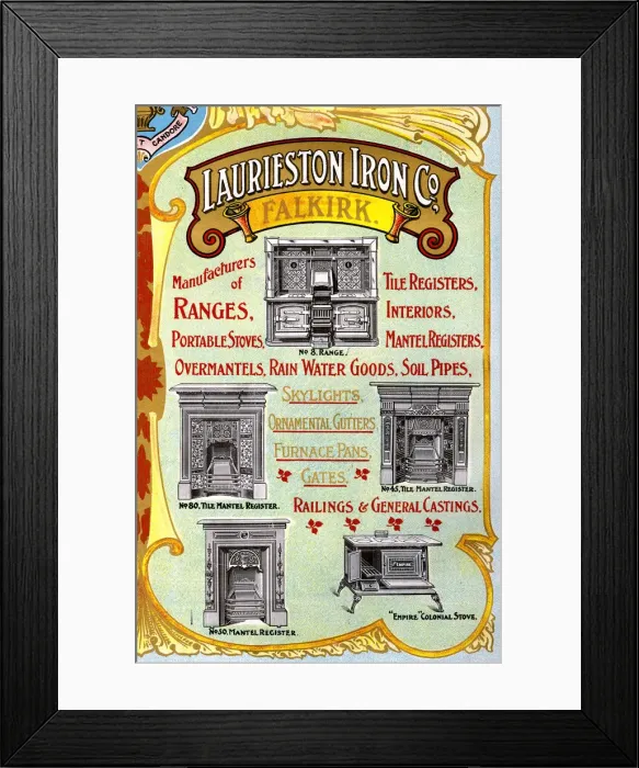 Framed Print : Advert, Laurieston Iron Co, Falkirk, Scotland Framed Print : Advert, Laurieston Iron Co, Falkirk, Scotland