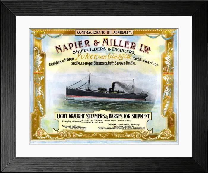 Framed Print : Advert, Napier & Miller Ltd, Shipbuilders, Yoker, Glasgow Framed Print : Advert, Napier & Miller Ltd, Shipbuilders, Yoker, Glasgow