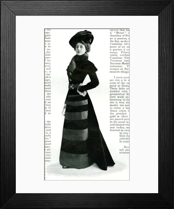 Framed Print : Paris fashion, visiting toilette, black plush with silk band Framed Print : Paris fashion, visiting toilette, black plush with silk band