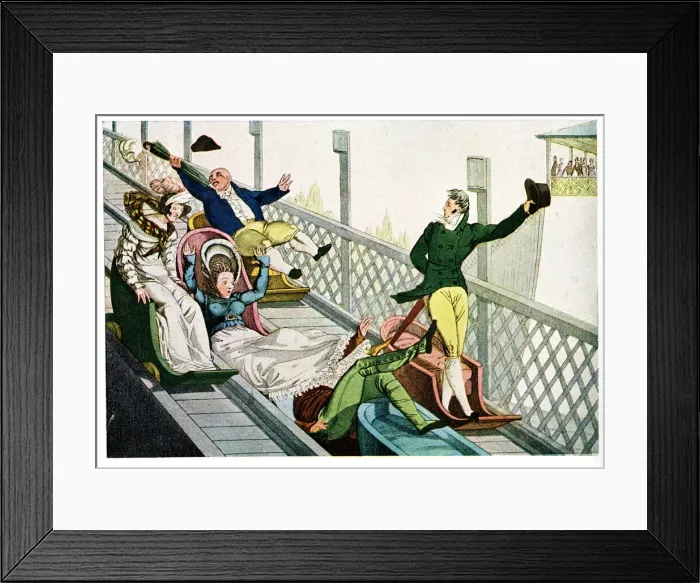 Framed Print : People at a funfair, sliding down a chute Framed Print : People at a funfair, sliding down a chute