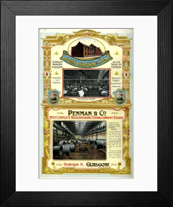 Framed Print : Adverts, John Brown & Son, Penman & Co, Scotland Framed Print : Adverts, John Brown & Son, Penman & Co, Scotland