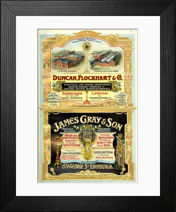Framed Print : Adverts, Dundan, Flockhart & Co, James Gray & Son Framed Print : Adverts, Dundan, Flockhart & Co, James Gray & Son