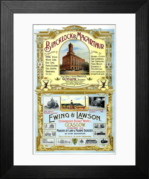 Framed Print : Adverts, Blacklock & Macarthur, Ewing & Lawson, Glasgow Framed Print : Adverts, Blacklock & Macarthur, Ewing & Lawson, Glasgow