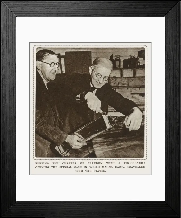 Framed Print : Magna Carta being opened by tin-opener on return to Lincoln