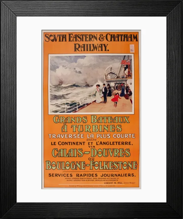 Framed Print : Poster, South Eastern & Chatham Railway, ferry crossings Framed Print : Poster, South Eastern & Chatham Railway, ferry crossings
