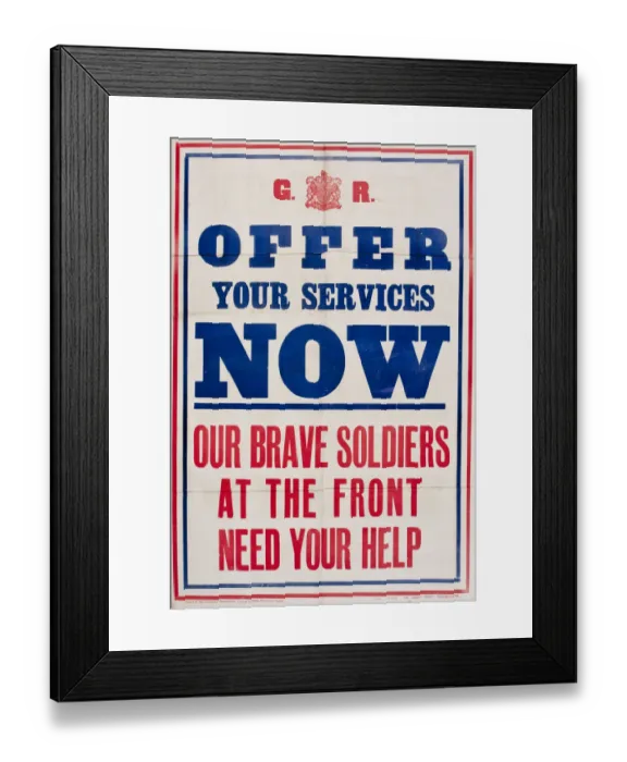 Framed Print : Recruitment poster, Offer Your Services Now, WW1 Framed Print : Recruitment poster, Offer Your Services Now, WW1