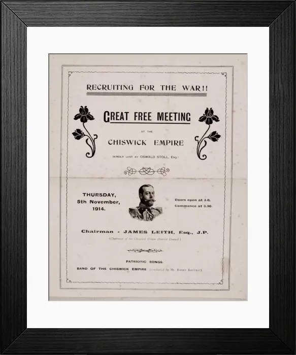 Framed Print : Recruitment poster, Meeting at Chiswick Empire, London, WW1 Framed Print : Recruitment poster, Meeting at Chiswick Empire, London, WW1