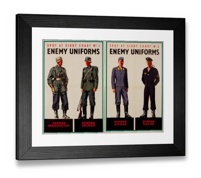 Framed Print : Two posters, Spot at Sight, Enemy Uniforms, WW2 Framed Print : Two posters, Spot at Sight, Enemy Uniforms, WW2