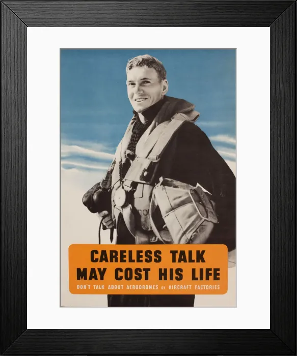 Framed Print : Poster, Careless Talk May Cost His Life, WW2 Framed Print : Poster, Careless Talk May Cost His Life, WW2