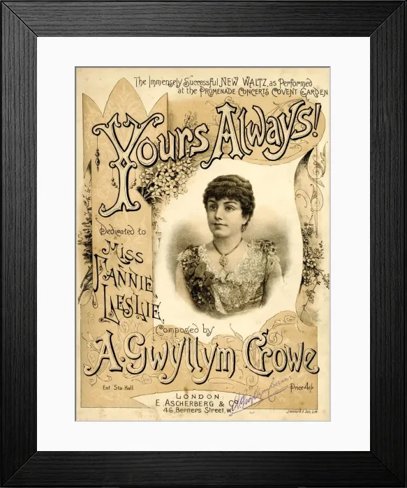 Framed Print : Music cover, Yours Always! by A Gwyllym Crowe Framed Print : Music cover, Yours Always! by A Gwyllym Crowe
