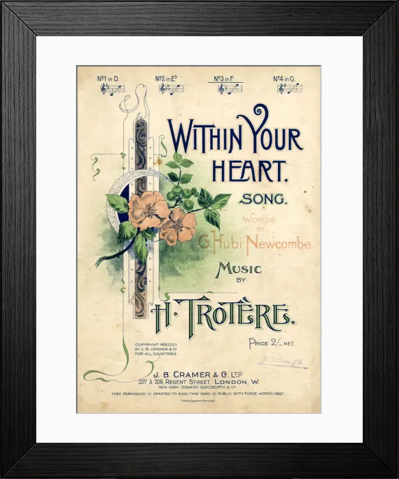 Framed Print : Music cover, Within Your Heart, by H Trotere Framed Print : Music cover, Within Your Heart, by H Trotere