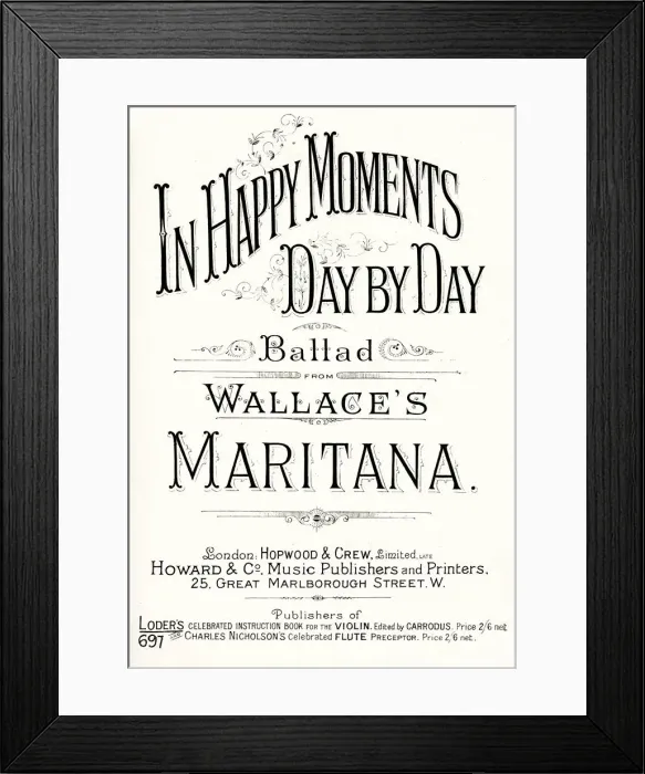 Framed Print : Music cover, In Happy Moments Day by Day Framed Print : Music cover, In Happy Moments Day by Day