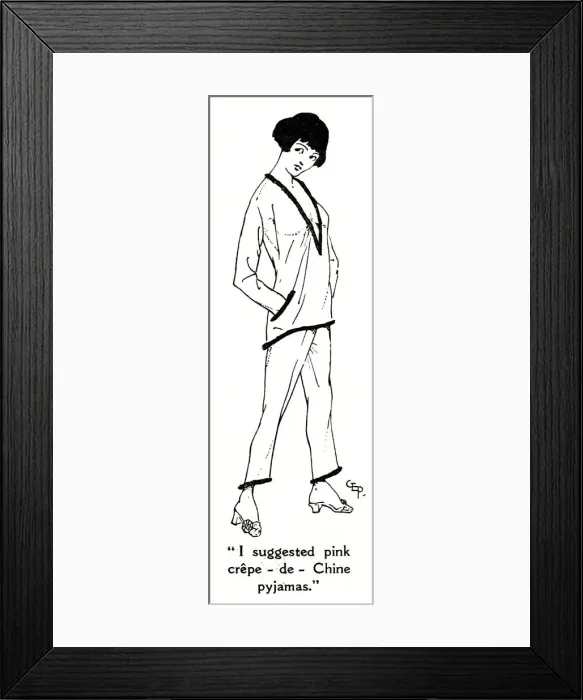 Framed Print : Young lady in pink crepe-de-Chine pyjamas Framed Print : Young lady in pink crepe-de-Chine pyjamas