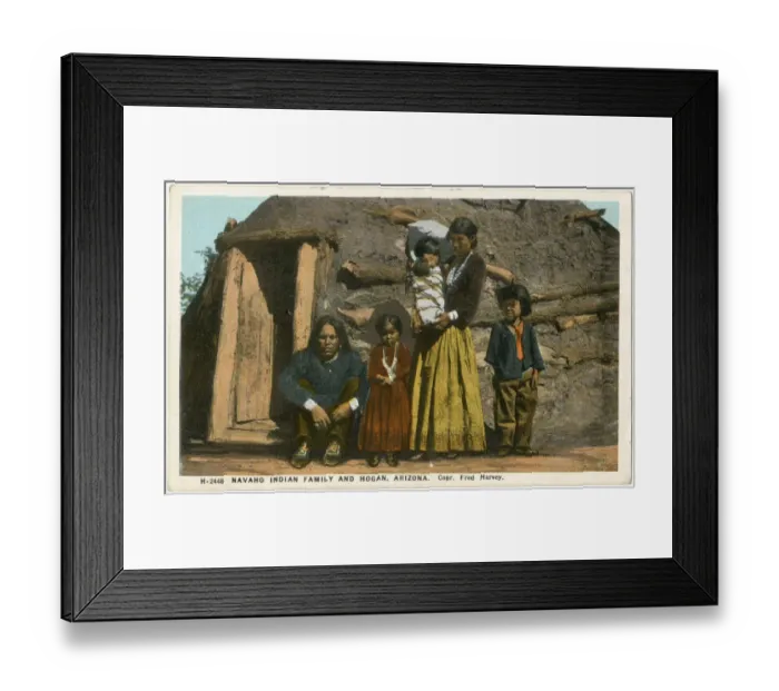 Framed Print : Navajo Indian family and their hut, Arizona, USA Framed Print : Navajo Indian family and their hut, Arizona, USA