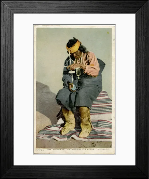 Framed Print : Pueblo Indian drilling turquoise, New Mexico, USA Framed Print : Pueblo Indian drilling turquoise, New Mexico, USA