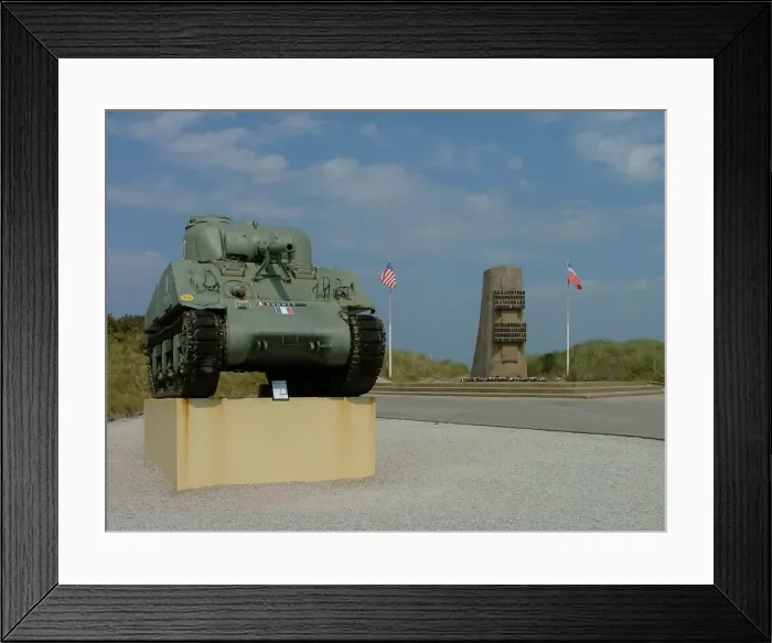 Framed Print : Sherman tank with General Leclerc Memorial Utah Beach