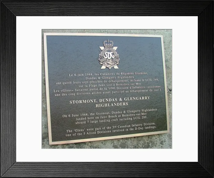 Framed Print : Plaque to Stormont, Dundas & Glengarry Highlanders Framed Print : Plaque to Stormont, Dundas & Glengarry Highlanders