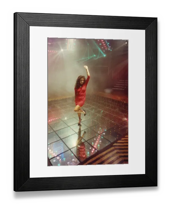 Framed Print : Young Woman at a disco, Cornwall Framed Print : Young Woman at a disco, Cornwall