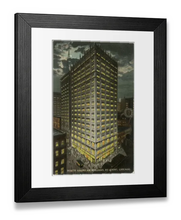 Framed Print : Night view, North American Building, Chicago, Illinois, USA Framed Print : Night view, North American Building, Chicago, Illinois, USA