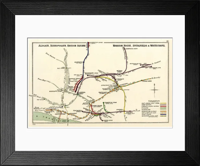 Framed Print : Railway map, Aldgate, Bishopsgate, Haydon Square, London Framed Print : Railway map, Aldgate, Bishopsgate, Haydon Square, London