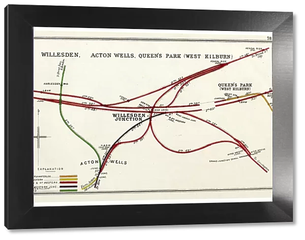 Railway map, Willesden, Acton Wells, Queens Park, London