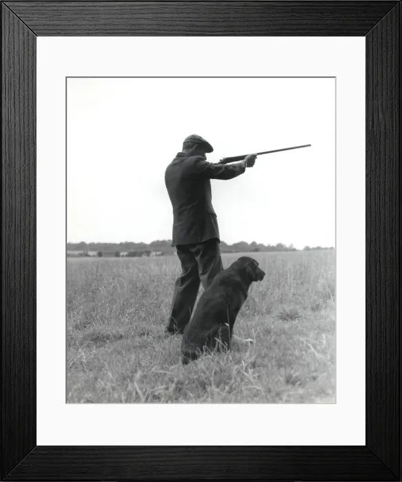 Framed Print : Gamekeeper with dog and gun Framed Print : Gamekeeper with dog and gun