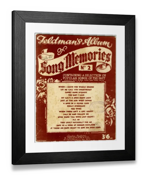 Framed Print : Cover design, Feldmans Album of Song Memories No. 2 Framed Print : Cover design, Feldmans Album of Song Memories No. 2