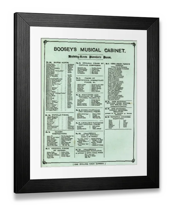 Framed Print : Advert, Booseys Cabinet Classics, Pianoforte Solo Framed Print : Advert, Booseys Cabinet Classics, Pianoforte Solo