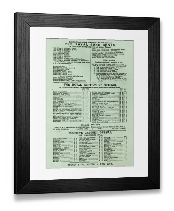 Framed Print : Advert, Boosey & Co, Song Books and Operas Framed Print : Advert, Boosey & Co, Song Books and Operas