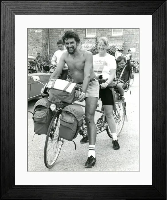 Framed Print : Family of three on a tandem Framed Print : Family of three on a tandem